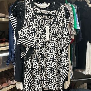 Trina Turk Black and White Geometric Blouse